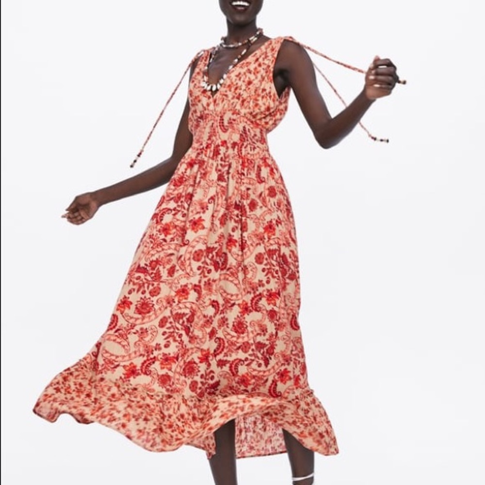 Zara printed dress with tie detail